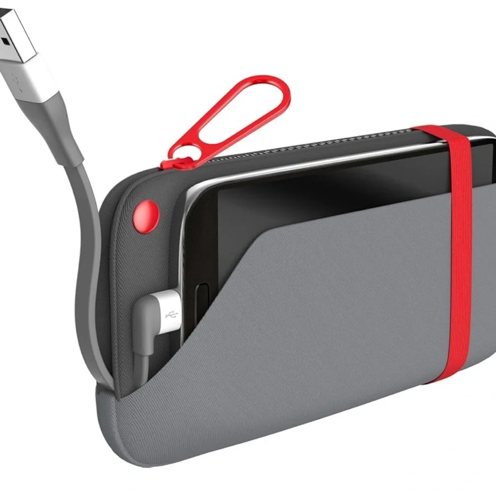 Portable Charging Pouch by EMTEC Gray & Black with Red Accents